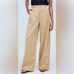 Madewell Harlow Wide-Leg Trouser Pant Khaki Beige Pleated Waist Womens 00 Preppy